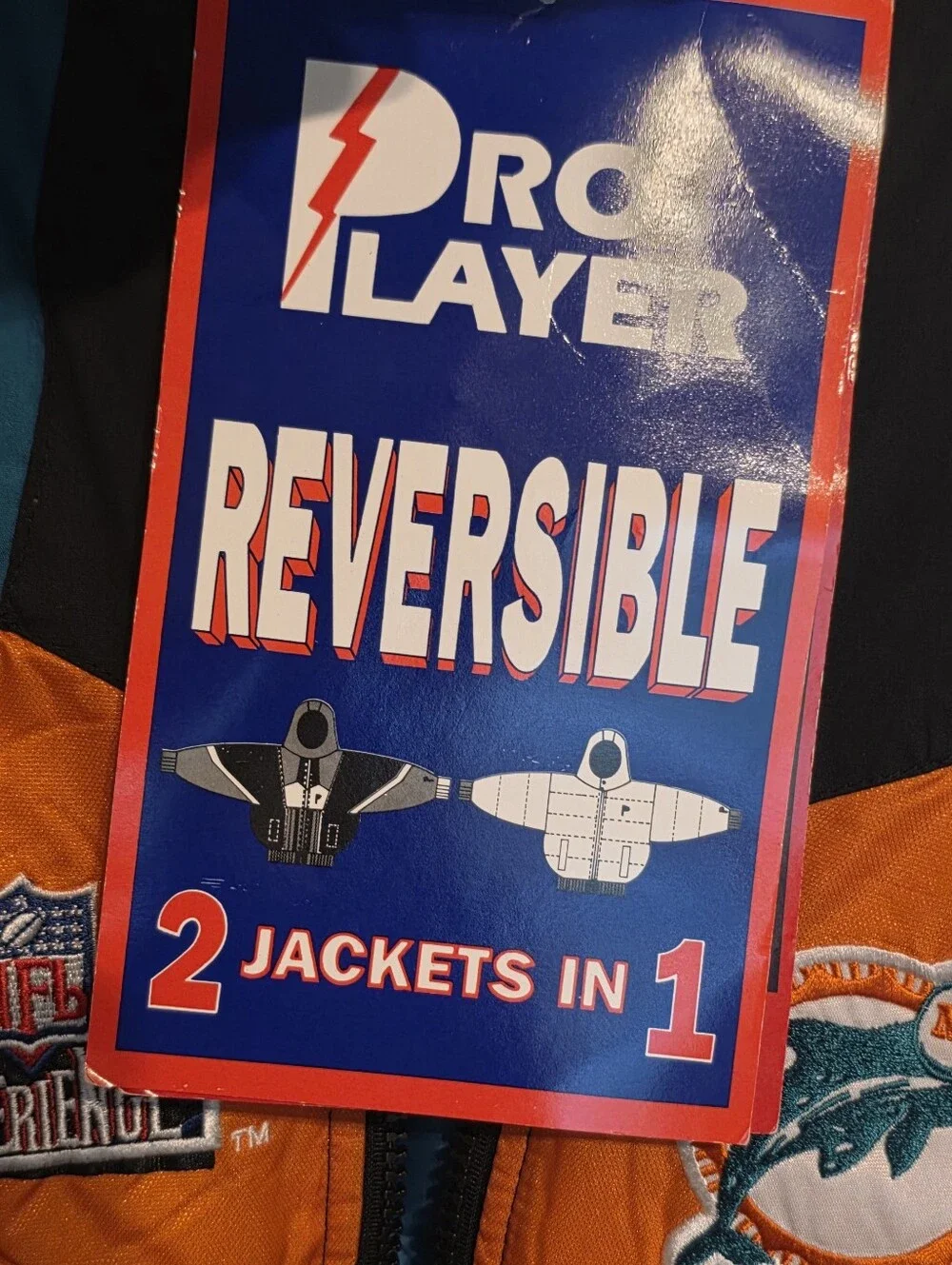VTG Pro Player Miami Dolphins Reversible Puffer Jacket 90s  GD/L NEW W/TAGS-HOOD